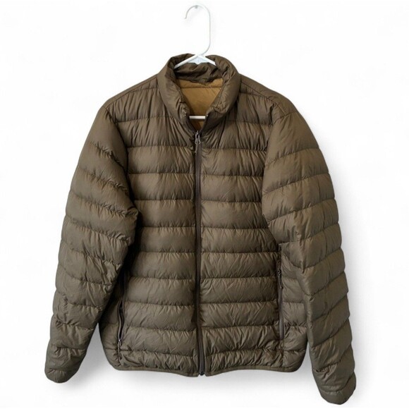 Eddie Bauer Men Down Puffer Jacket Medium Green Full Zip Quilted Lightweight - Picture 1 of 16